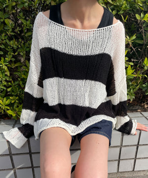 ホワイト系ボーダー　モデル:158cm F着用