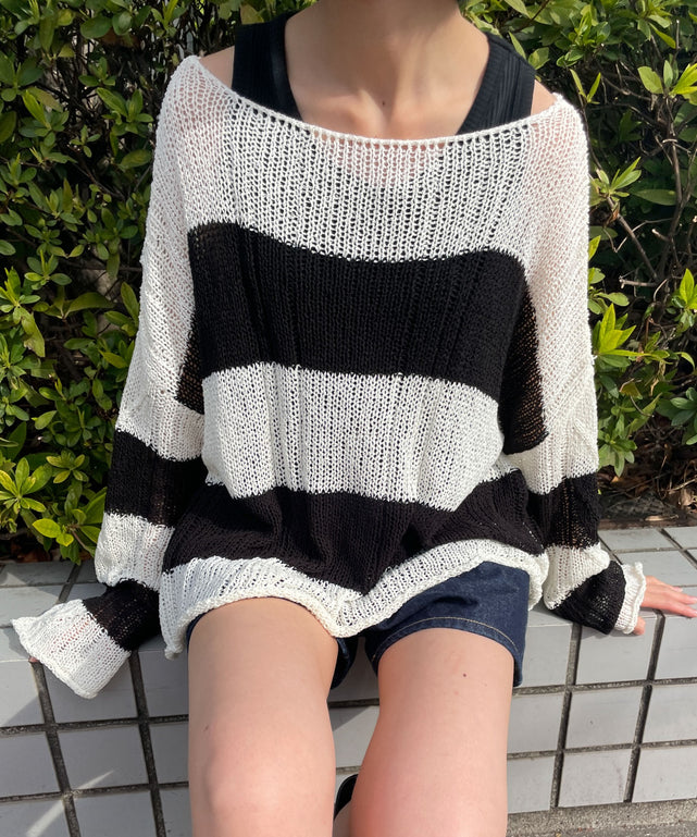 ホワイト系ボーダー　モデル:158cm F着用