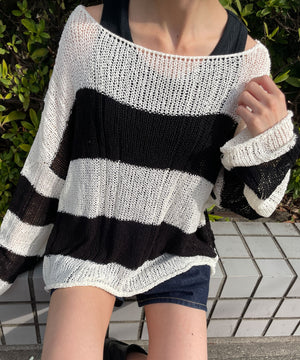 ホワイト系ボーダー　モデル:158cm F着用