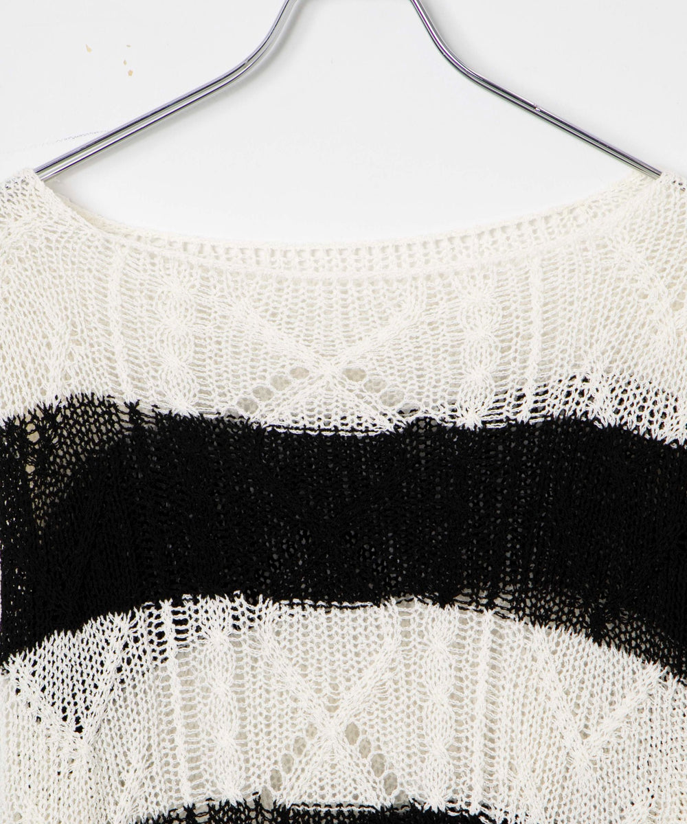 ボーダーケーブルメッシュニット