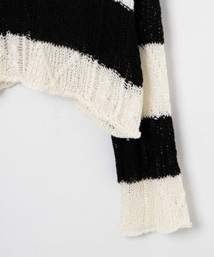 ボーダーケーブルメッシュニット