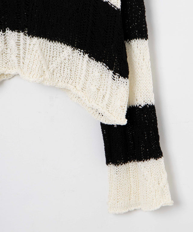 ボーダーケーブルメッシュニット