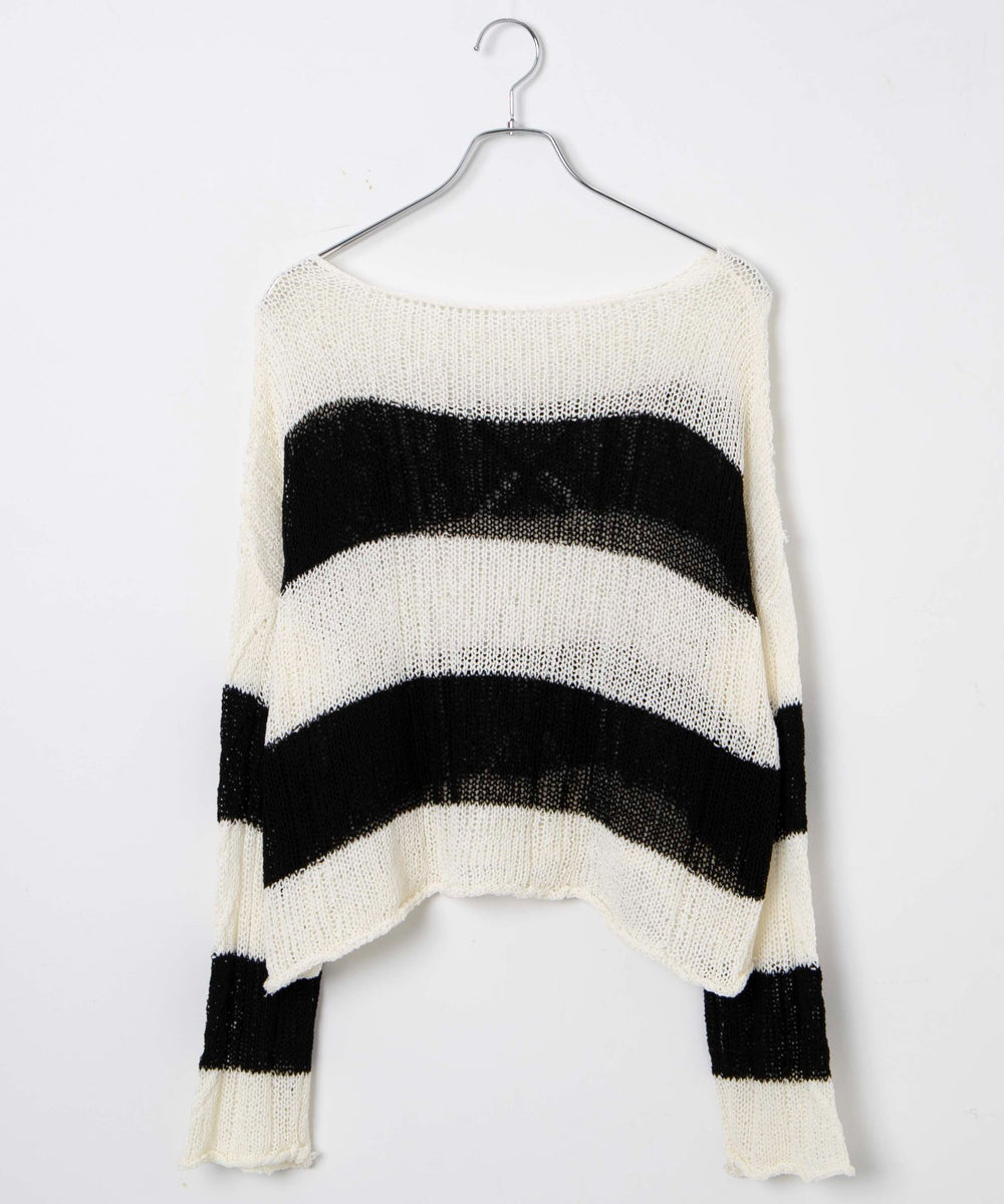 ボーダーケーブルメッシュニット