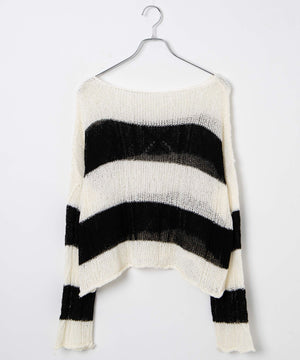 ボーダーケーブルメッシュニット