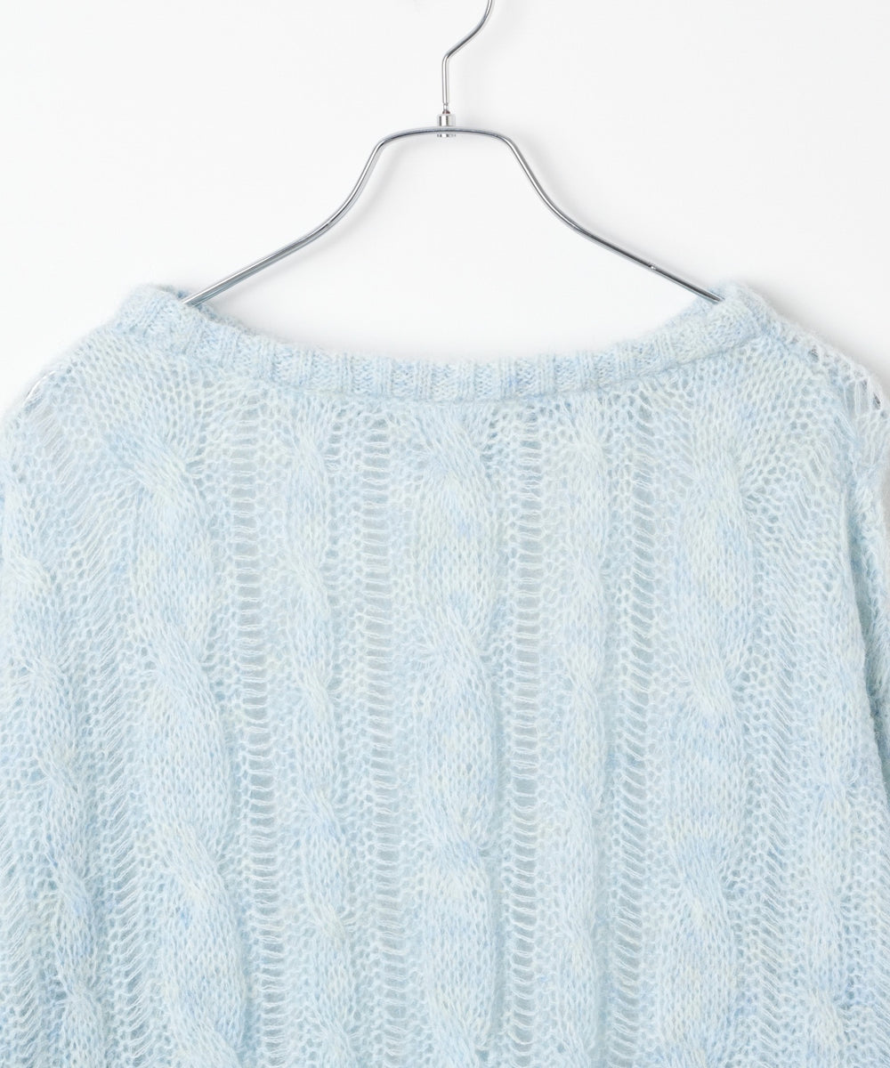 ケーブルメッシュメランジニット