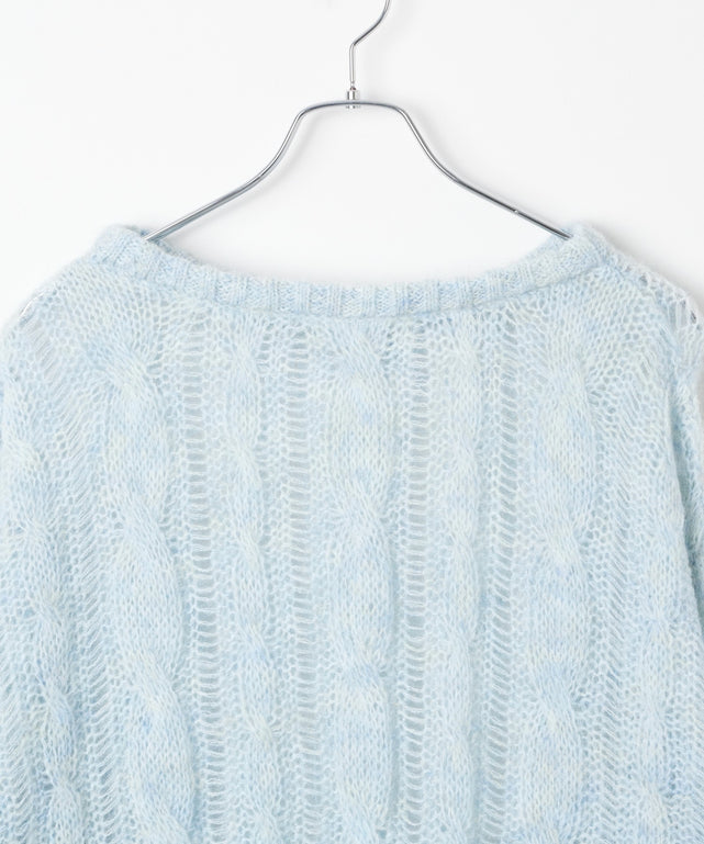 ケーブルメッシュメランジニット