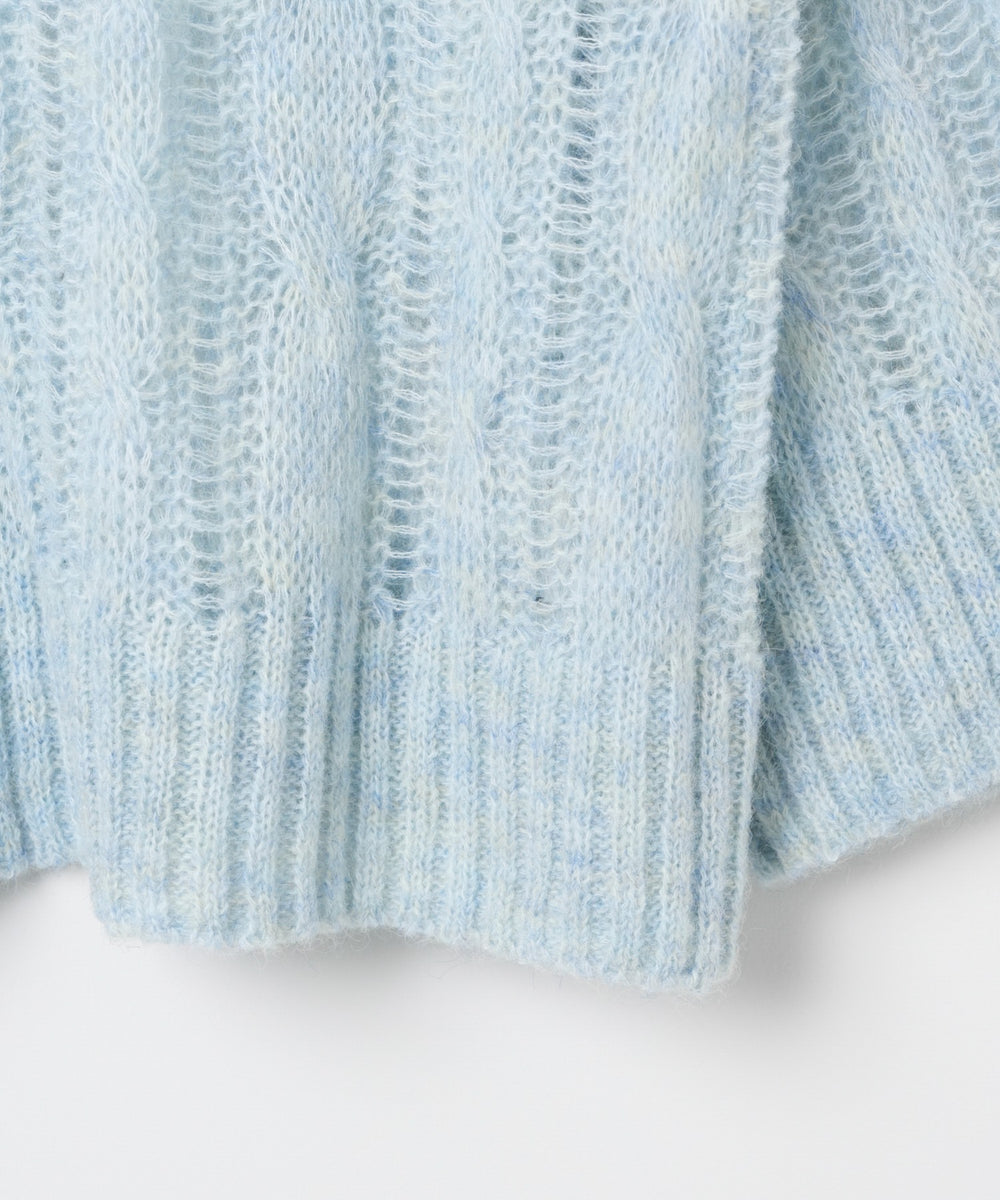 ケーブルメッシュメランジニット