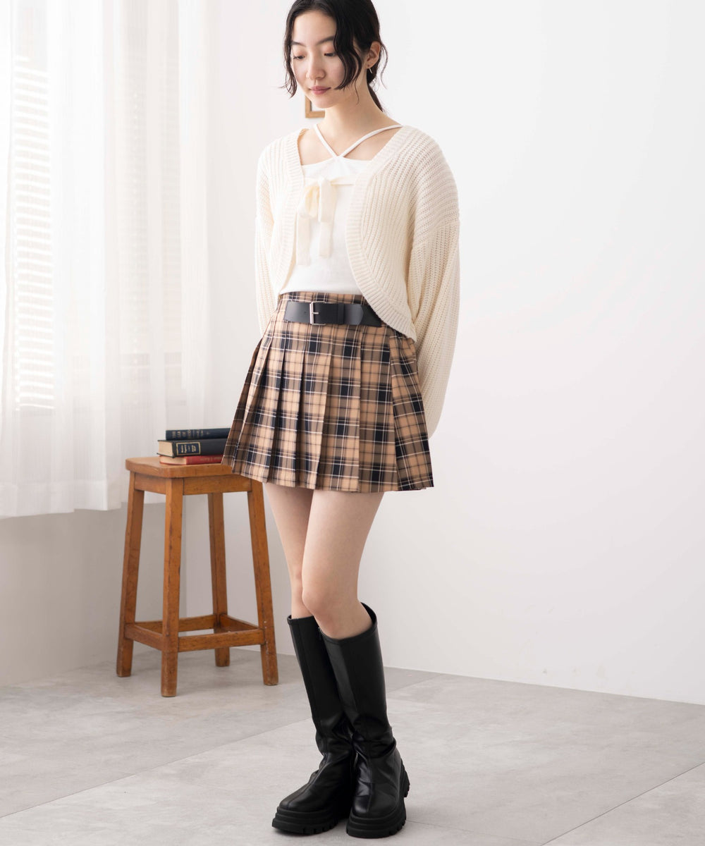 ベージュ系チェック1　モデル:163cm F着用