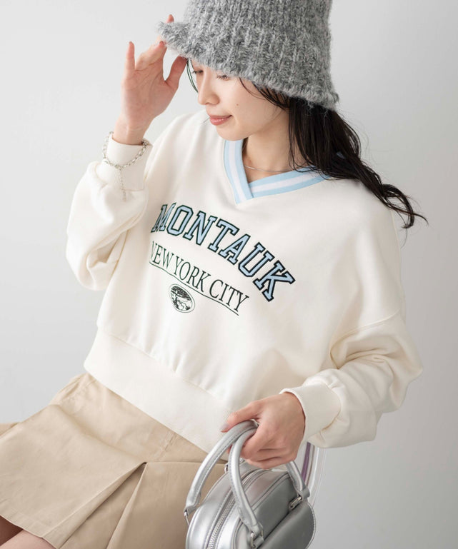 Vネックラインリブショートスウェット｜WEGO（ウィゴー）【週末限定