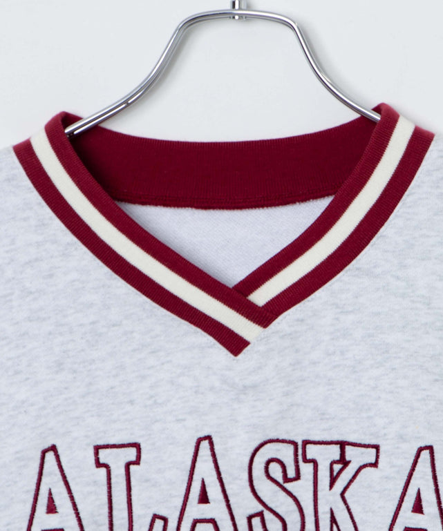 Vネックラインリブショートスウェット