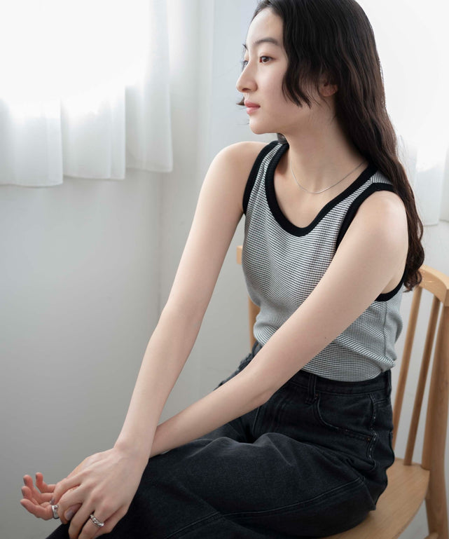 ホワイト系ボーダー　モデル:163cm M着用