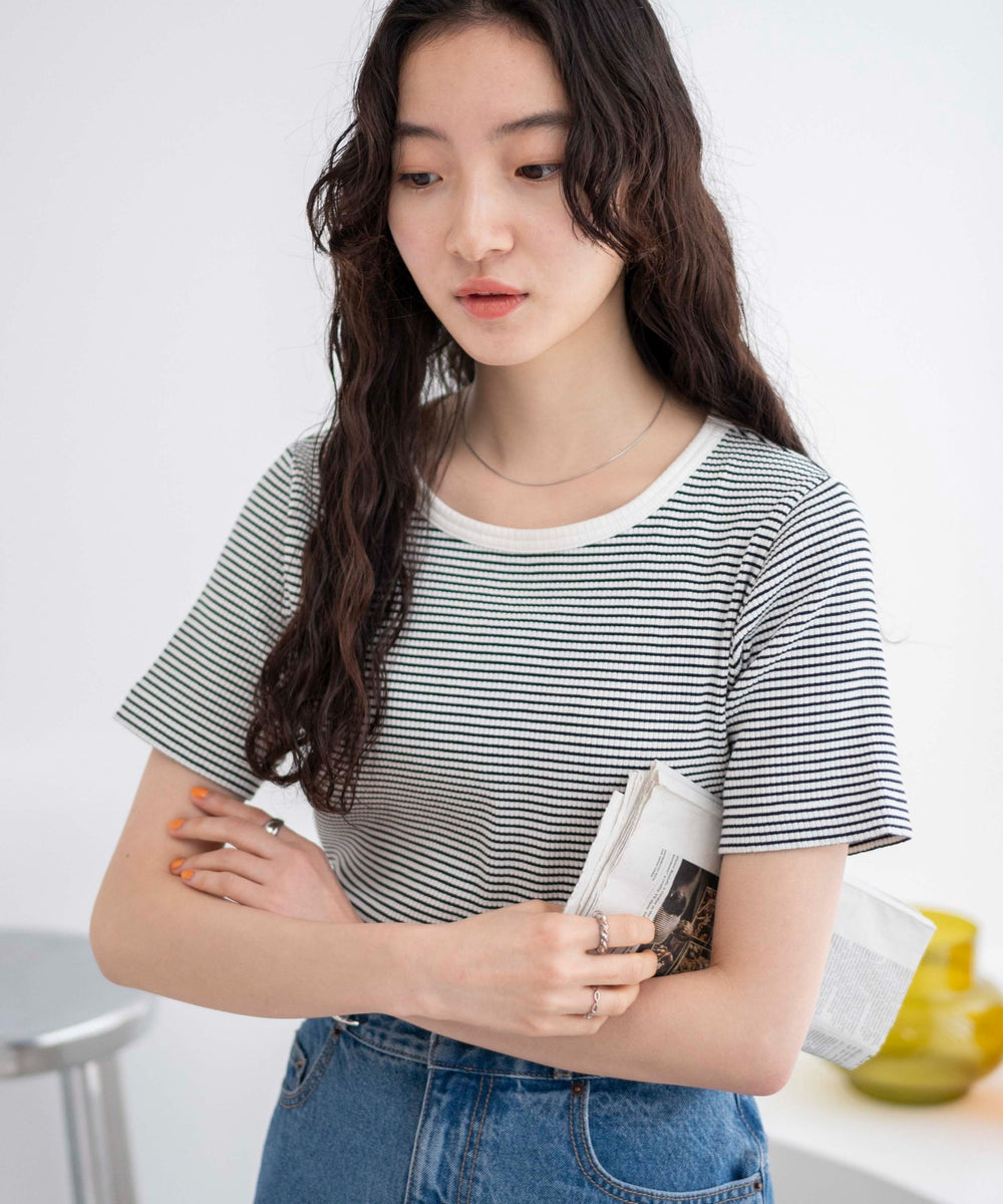 ホワイト系ボーダー　モデル:163cm M着用