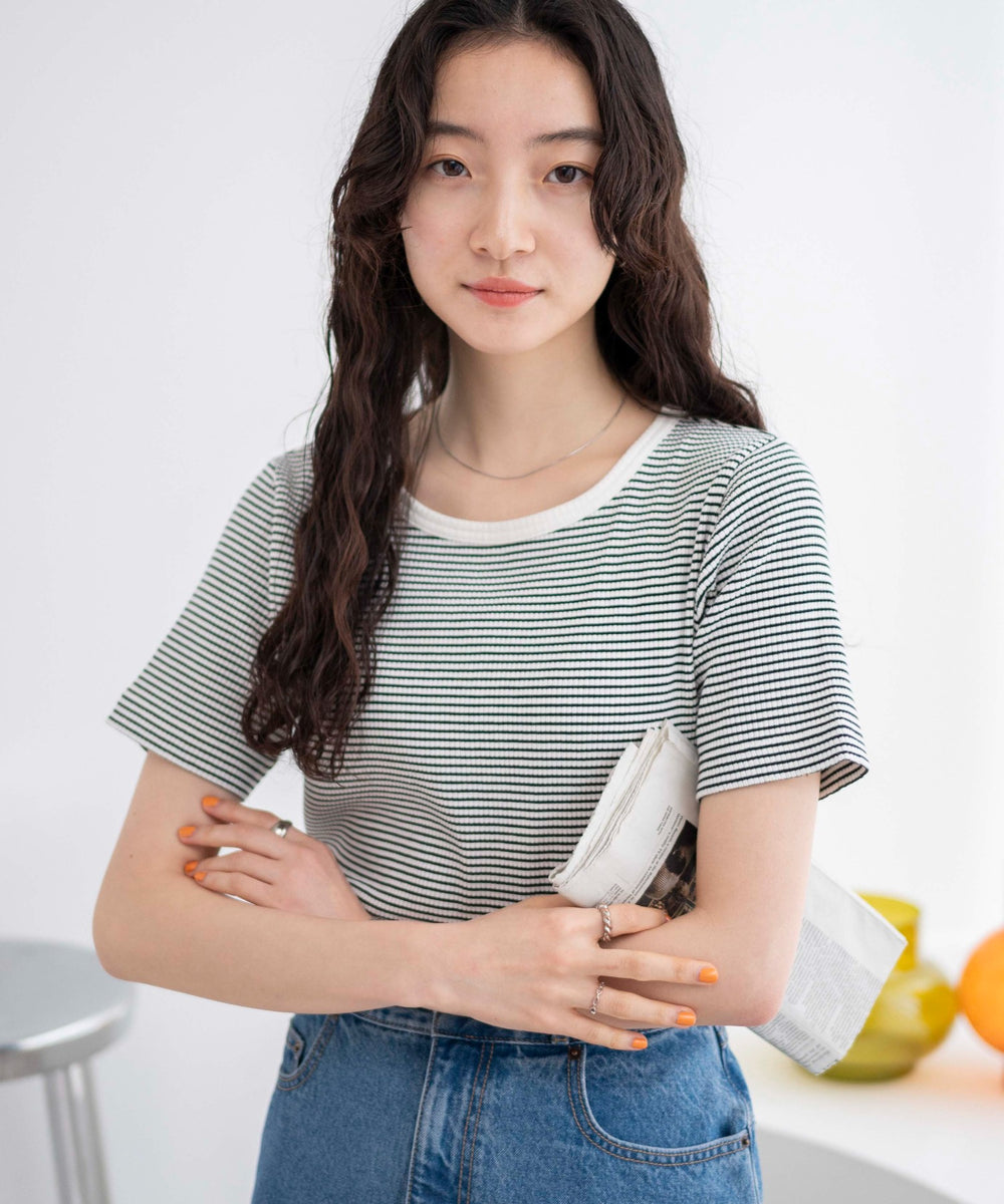 ホワイト系ボーダー　モデル:163cm M着用