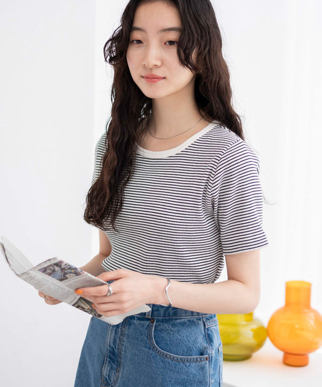 ホワイト系ボーダー　モデル:163cm M着用