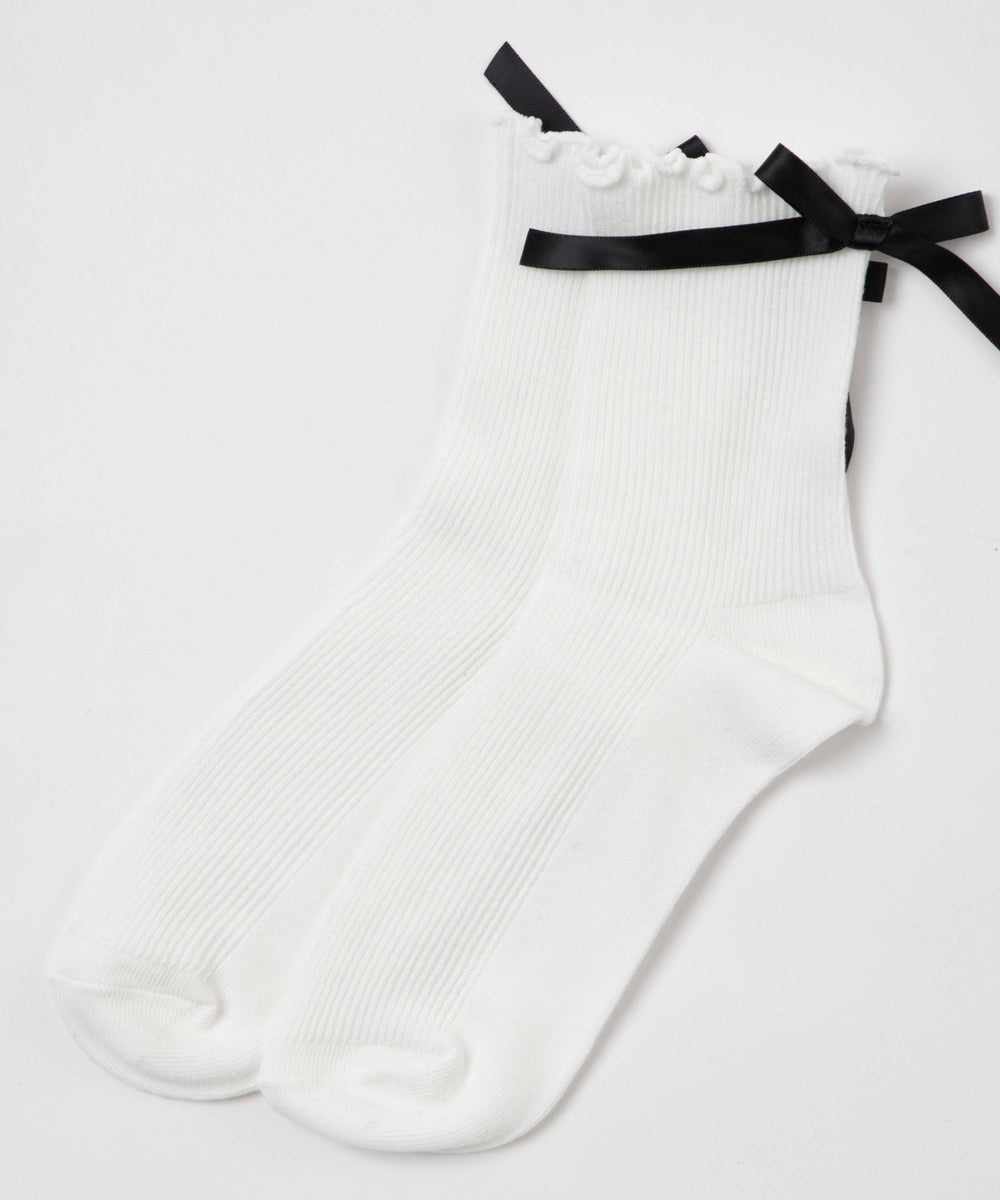 バックリボンクルーソックス