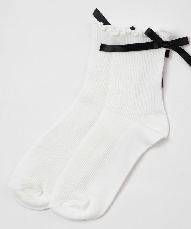 バックリボンクルーソックス