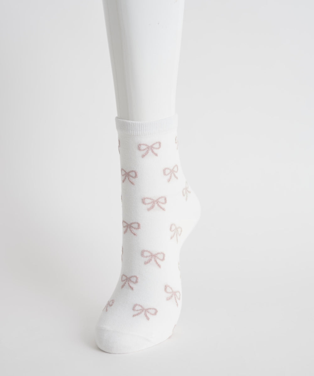 総柄リボンクルーソックス(23-25cm)