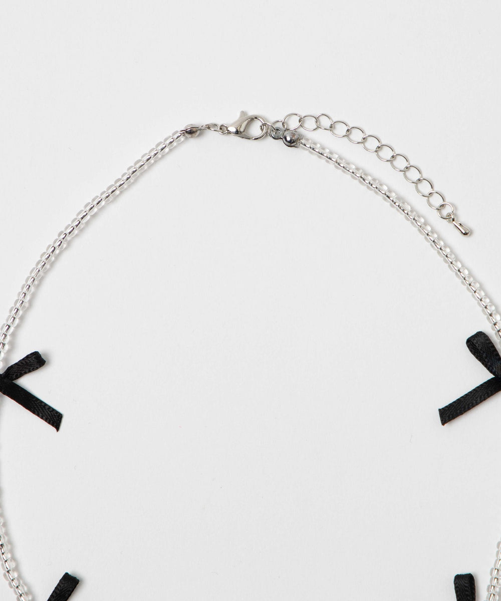 Lビーズサテンリボンネックレス