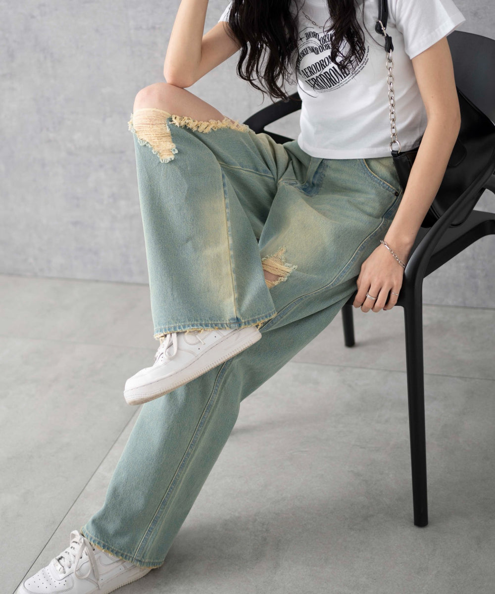 インディゴ淡オーバーダイ　モデル:161cm M着用