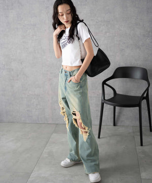 インディゴ淡オーバーダイ　モデル:161cm M着用