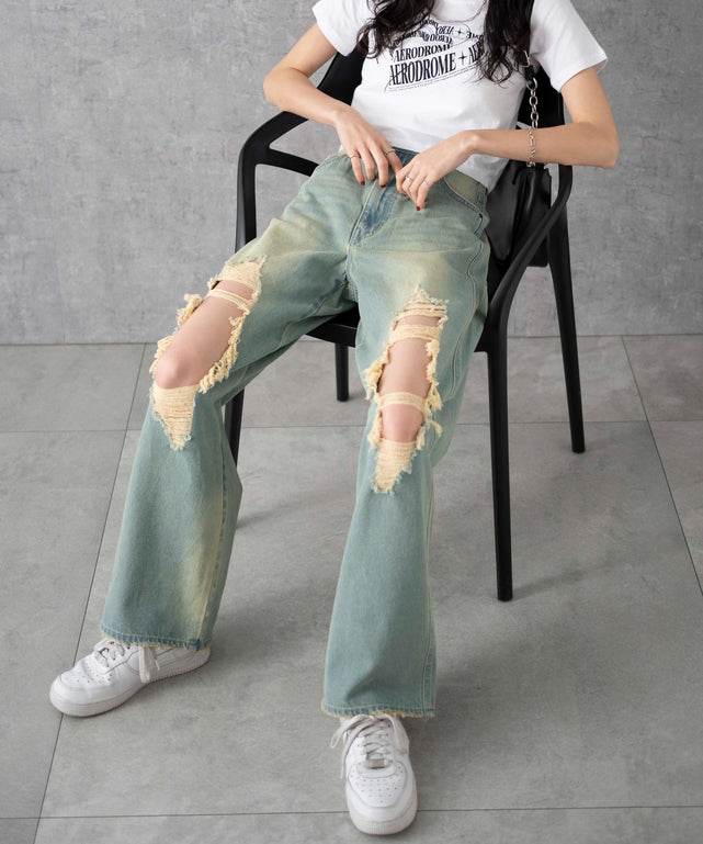 インディゴ淡オーバーダイ　モデル:161cm M着用