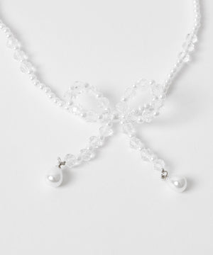 Lビーズミックスパールリボンネックレス