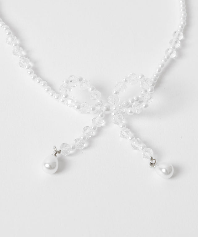 Lビーズミックスパールリボンネックレス