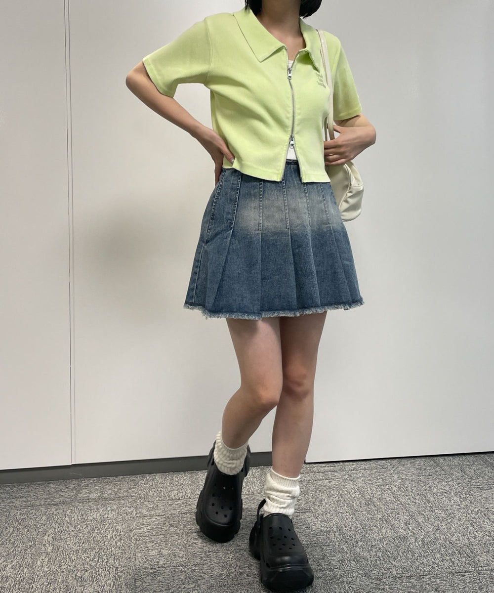 デニム淡色加工　モデル:155cm F着用