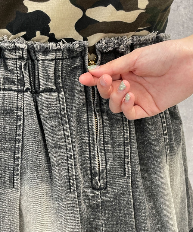 ヴィンテージウォッシュデニムプリーツスカパン