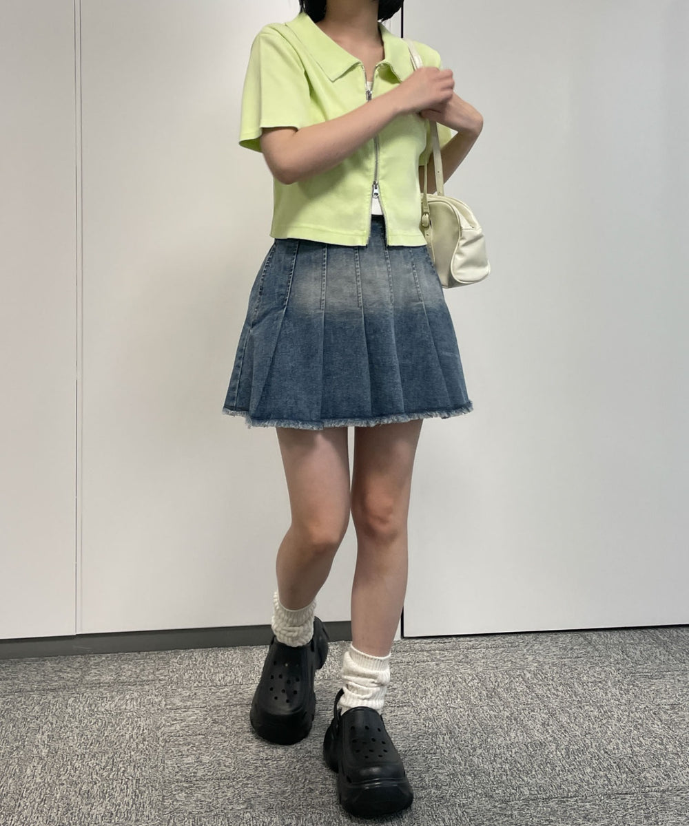 デニム淡色加工　モデル:155cm F着用