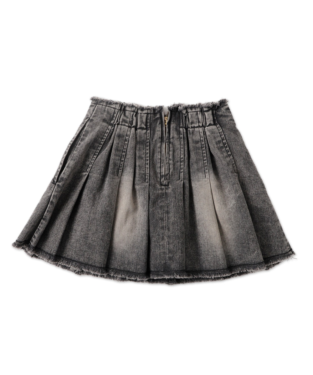 ヴィンテージウォッシュデニムプリーツスカパン