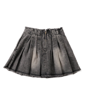 ヴィンテージウォッシュデニムプリーツスカパン