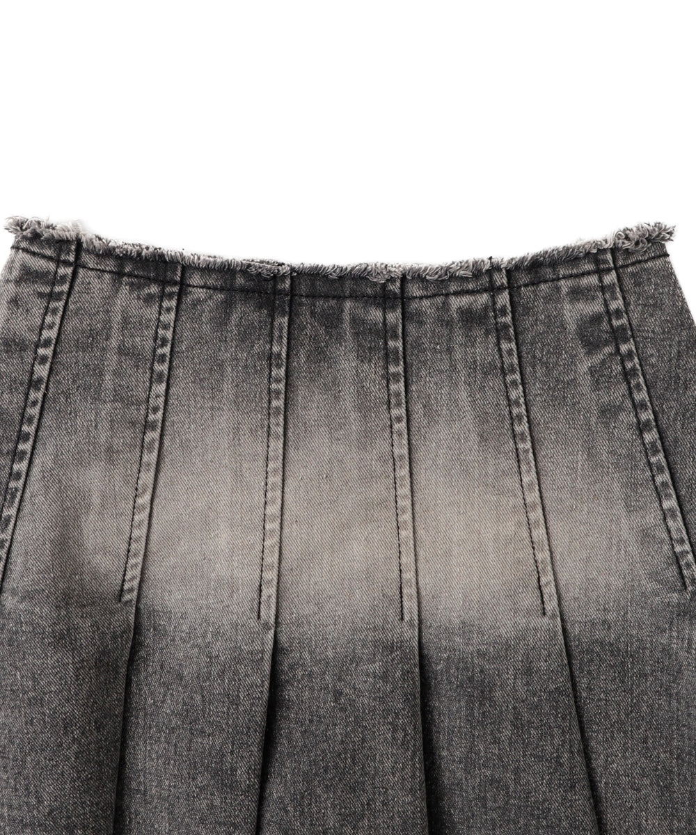 ヴィンテージウォッシュデニムプリーツスカパン