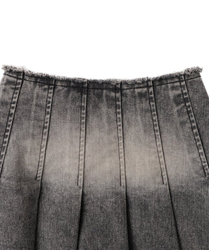 ヴィンテージウォッシュデニムプリーツスカパン