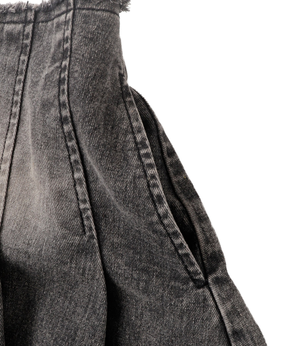 ヴィンテージウォッシュデニムプリーツスカパン