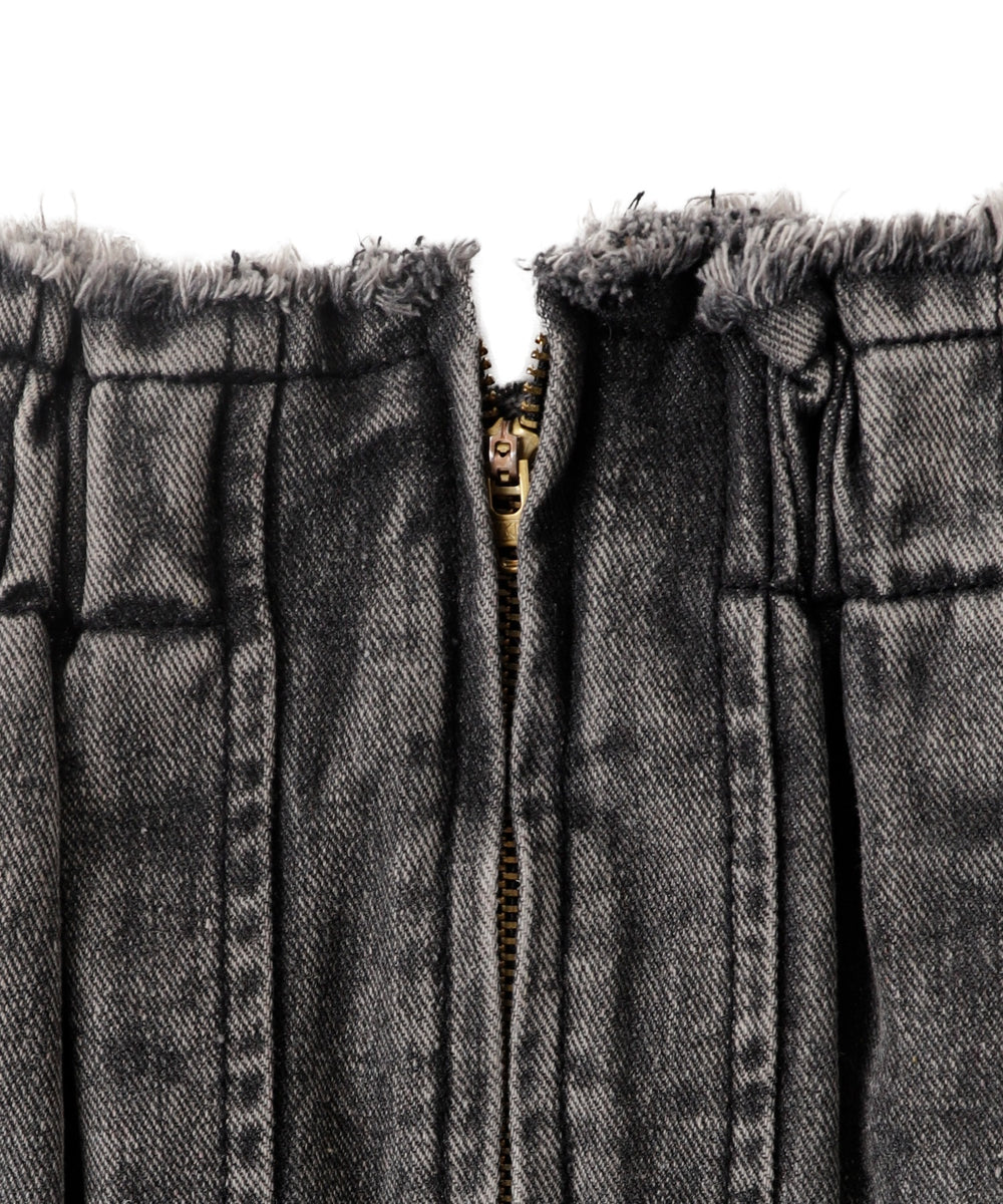 ヴィンテージウォッシュデニムプリーツスカパン