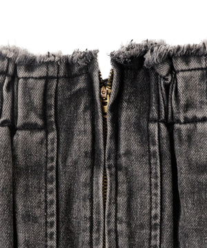 ヴィンテージウォッシュデニムプリーツスカパン