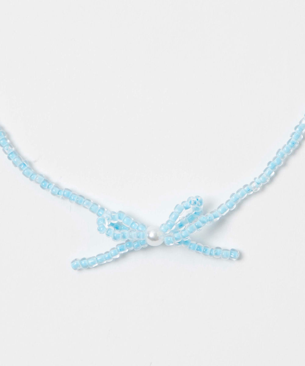 Lカラービーズリボンネックレス