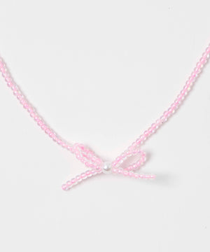 Lカラービーズリボンネックレス