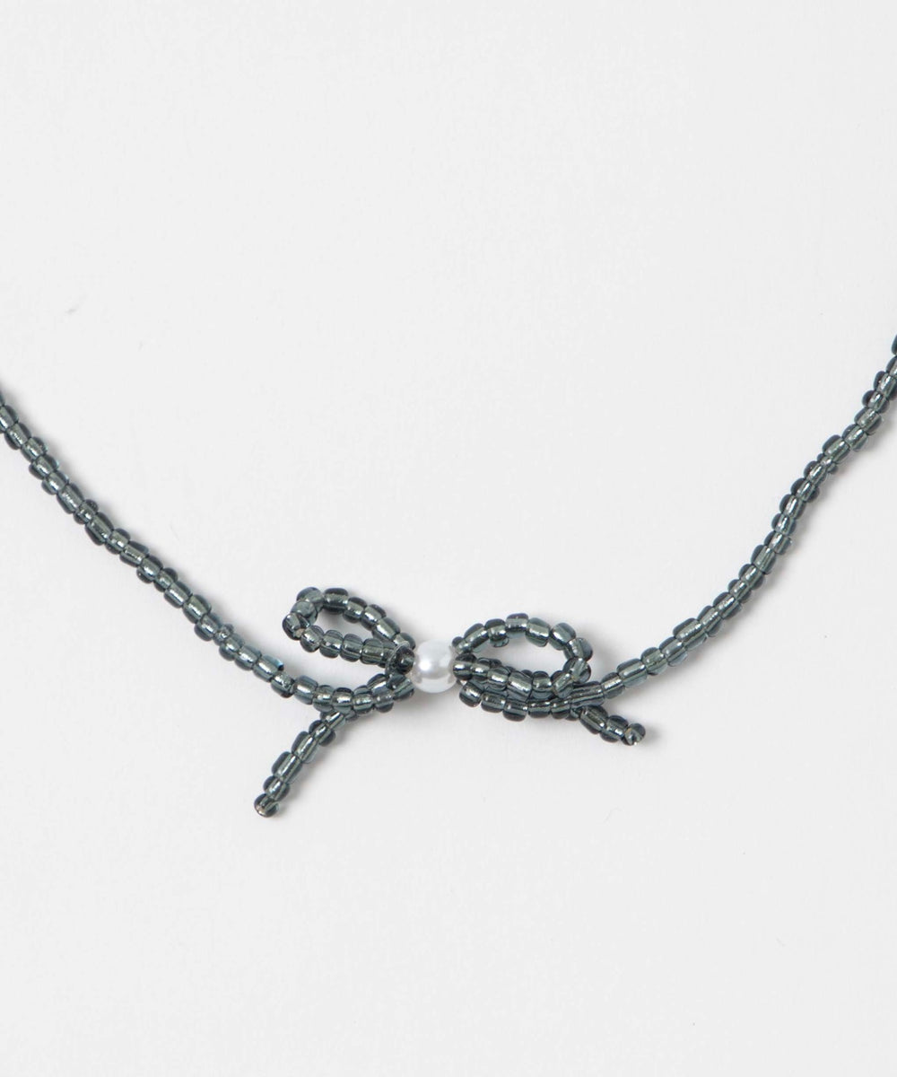 Lカラービーズリボンネックレス