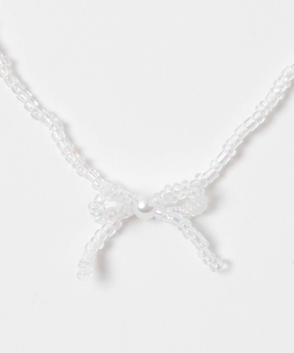 Lカラービーズリボンネックレス