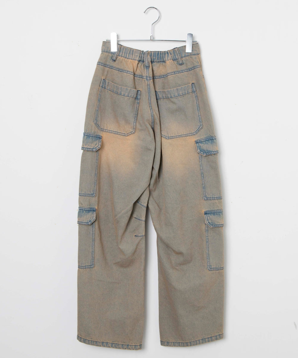 ヴィンテージウォッシュデニムカーブカーゴパンツ