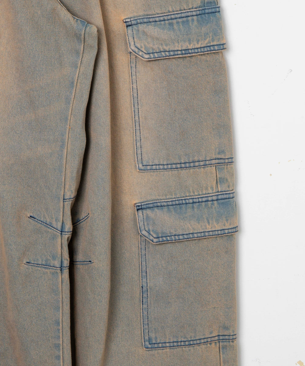 ヴィンテージウォッシュデニムカーブカーゴパンツ