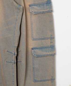 ヴィンテージウォッシュデニムカーブカーゴパンツ