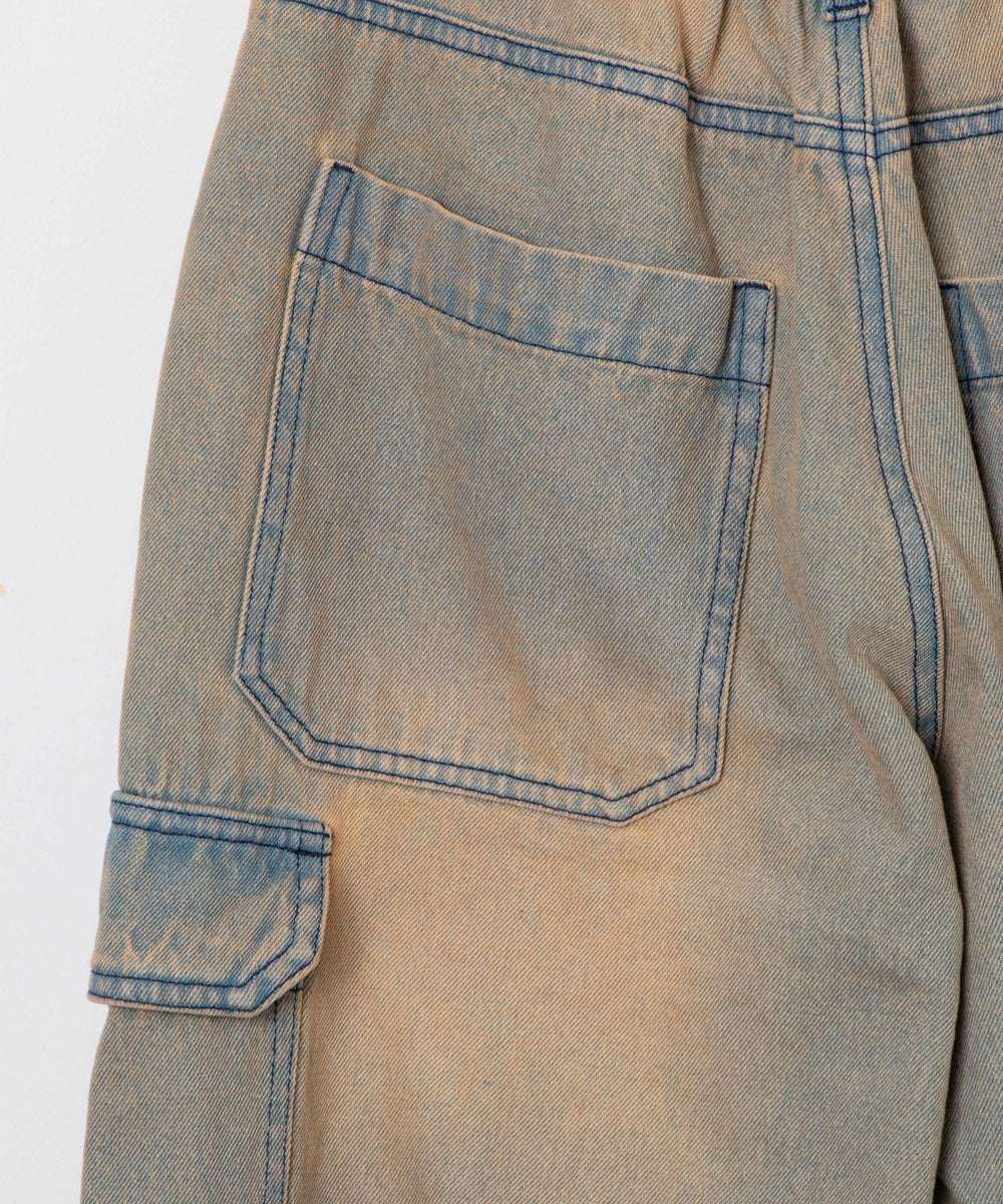 ヴィンテージウォッシュデニムカーブカーゴパンツ