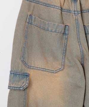 ヴィンテージウォッシュデニムカーブカーゴパンツ