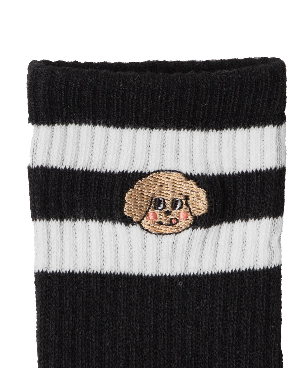 ラインモコイヌ刺繍クルーソックス(23-25cm)