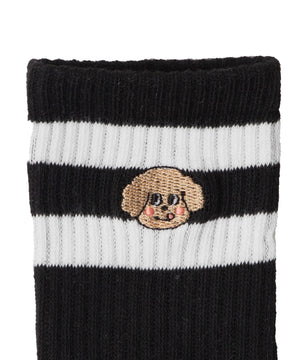 ラインモコイヌ刺繍クルーソックス(23-25cm)