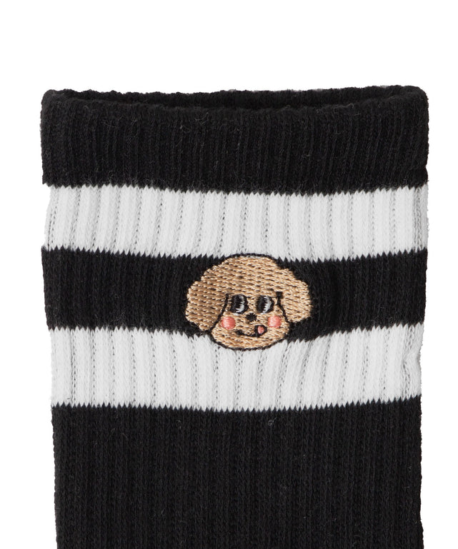 ラインモコイヌ刺繍クルーソックス(23-25cm)