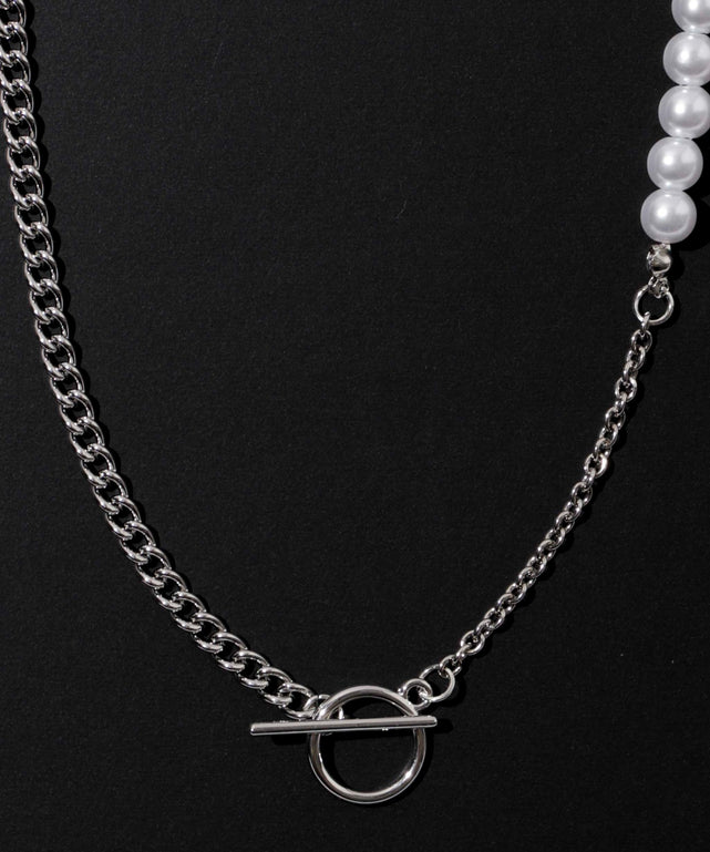 Mパールミックスチェーンネックレス